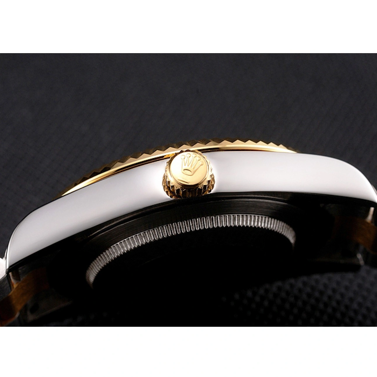 AAA Replica Watches Case Tone Swiss Gold Dial Bezel Two Bracelet Datejust Black Rolex Steel Stainless 1029